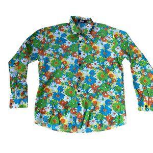 Jogal Flower Power 70s Men button down shirt Large artsy boho vibe Floral Hippie